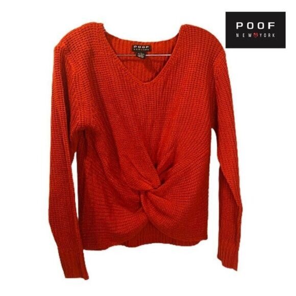 POOF Women's V-Neck Criss Cross Twisted Pullover Knitted Knot Front sweater‎ - Picture 3 of 8